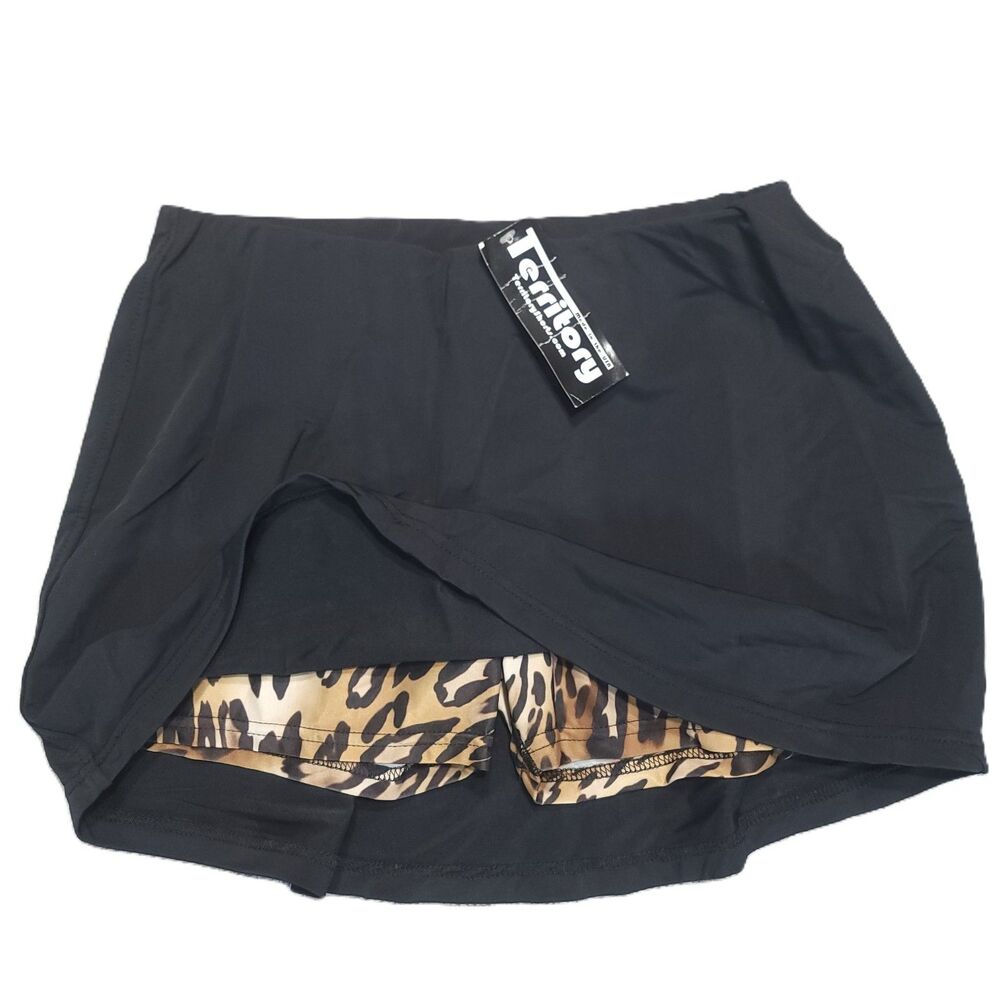 Territory Mini Sport Skort Womens M Black Built In Leopard Print Undershorts